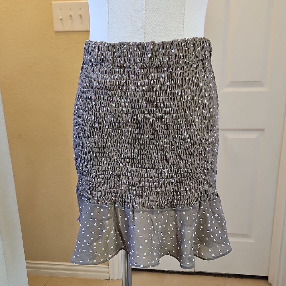 Timing Brown Smocked Ruffle Mini Skirt Polka Dot white and purple Size Small
